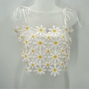 3/$15 FOREVER 21 Crop Top White Daisy Crochet Flowers Strappy Boho Size S -READ